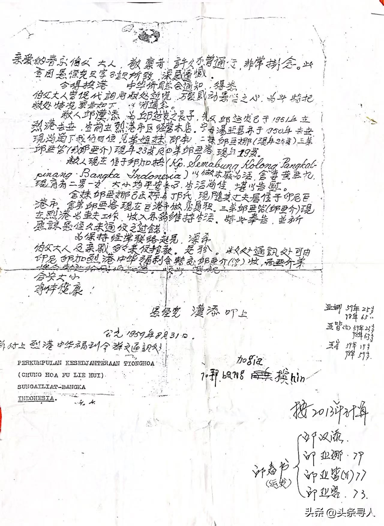 走失者照片 福建龙岩男子寻亲印尼,五十年代曾收...