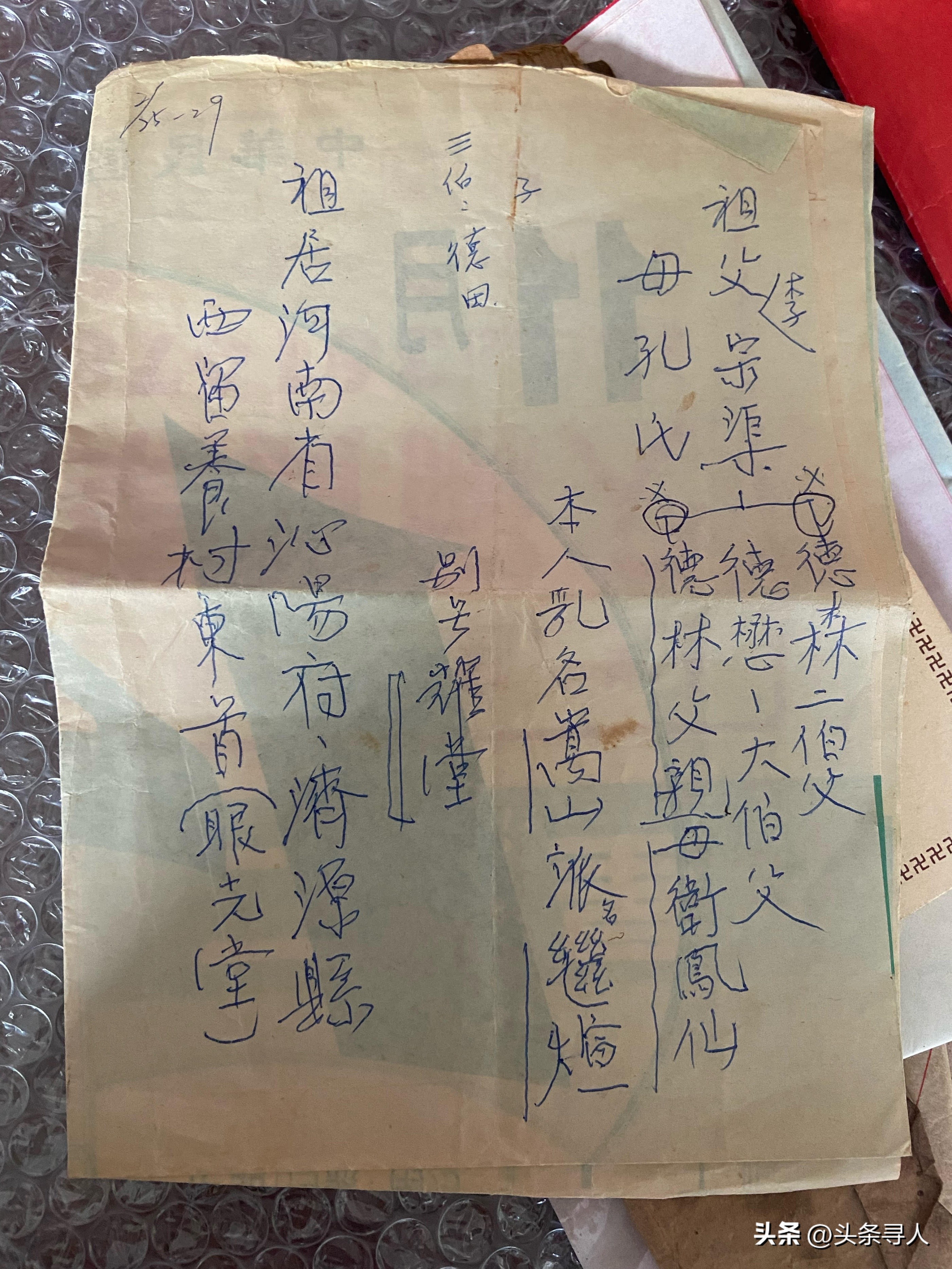 走失者照片 珍藏一张写满故乡信息的纸!台湾孙女...